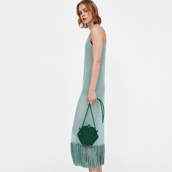 Zara Dresses & Skirts - Zara 🧿 Green mesh fringe maxi see through dress